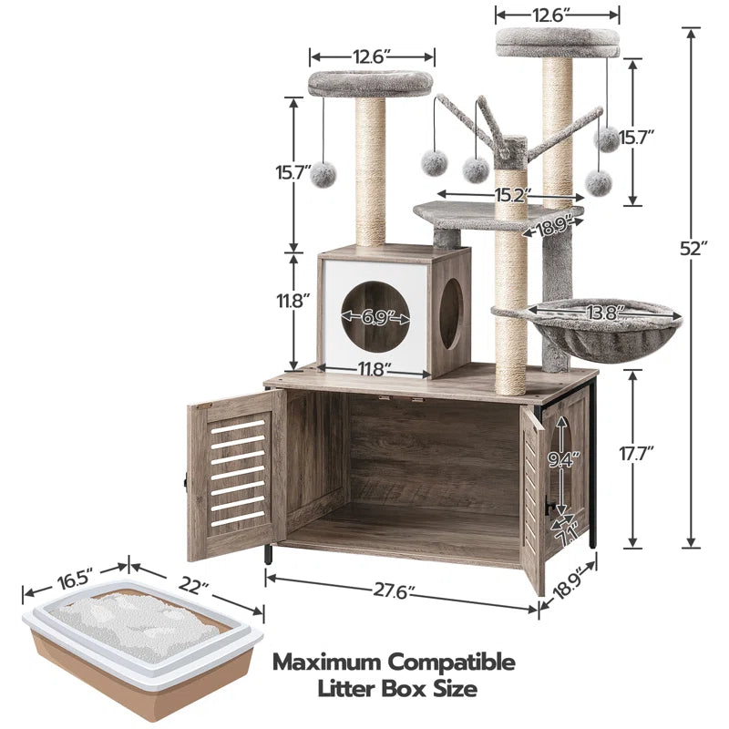 Burslem 52'' Cat Tree with Litter Box Enclosure