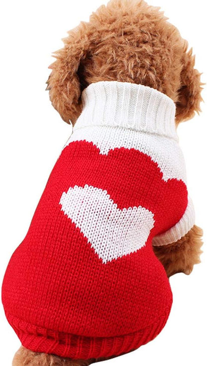 Pet Dog Sweaters Classic Knitwear Turtleneck Winter Warm Puppy Clothing Cute Strawberry and Heart Doggie Sweater