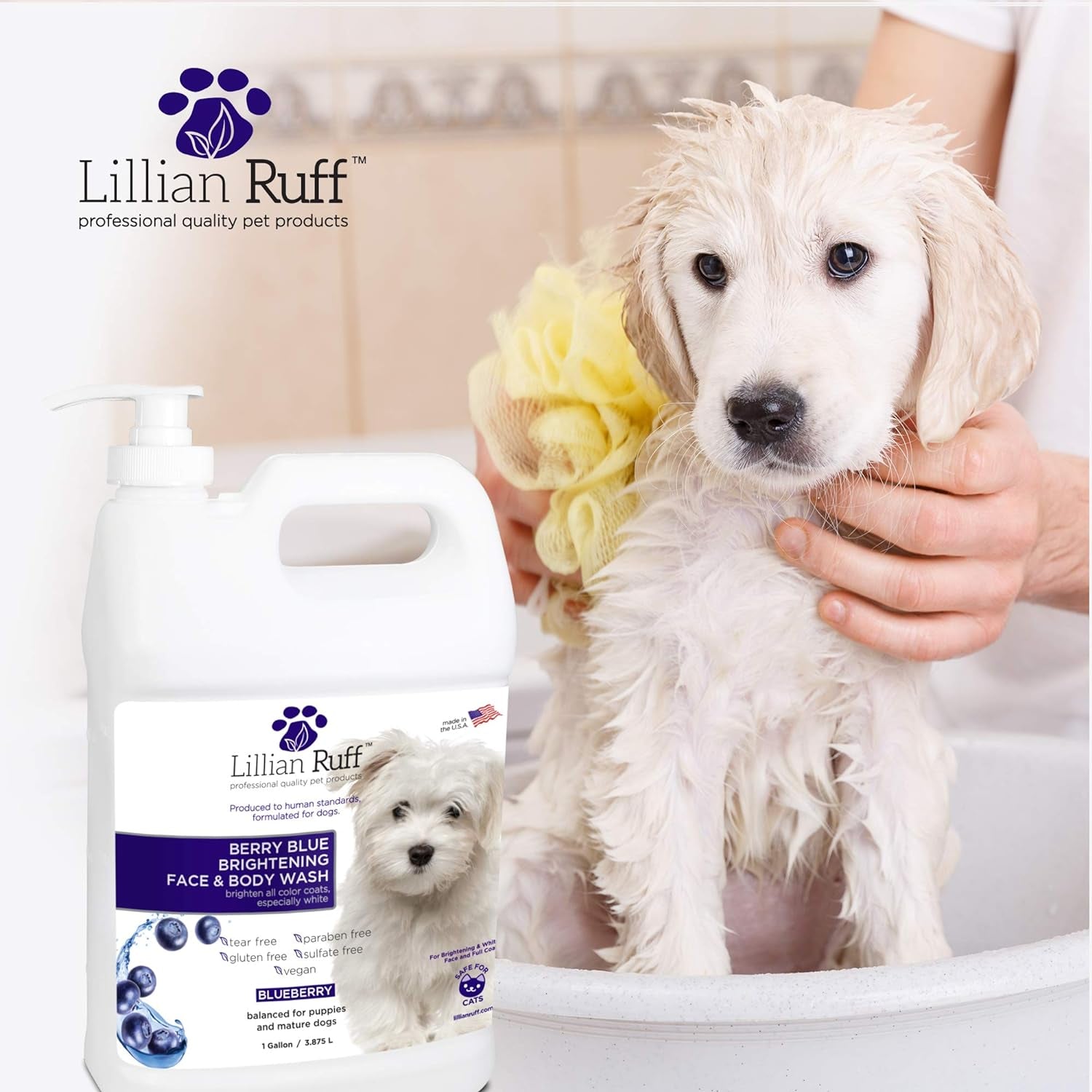 Berry Blue Brightening Face and Body Wash for Dogs - Blueberry Shampoo - Remove Tear Stains, Hydrate Dry Itchy Skin, Add Shine & Luster to Coats (Berry Blue Shampoo Gallon/Pump)