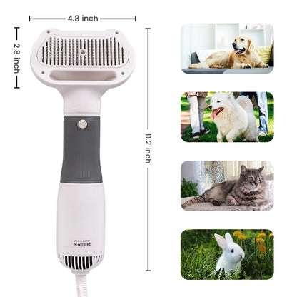 2 in 1 Dog Hair Dryer, Dog Brush for Shedding, Dog Grooming Kit with Slicker Brush, Cat Brush with Adjustable Temperature